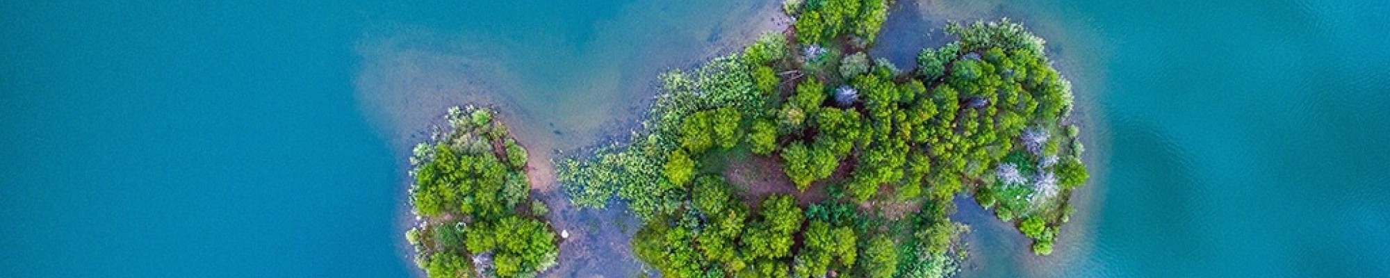 Drone picture of a small, green island
